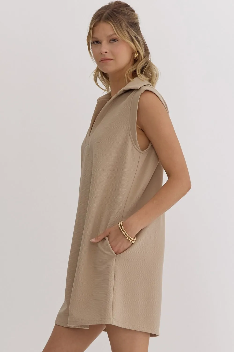 Becky Collared Mini Dress - Taupe