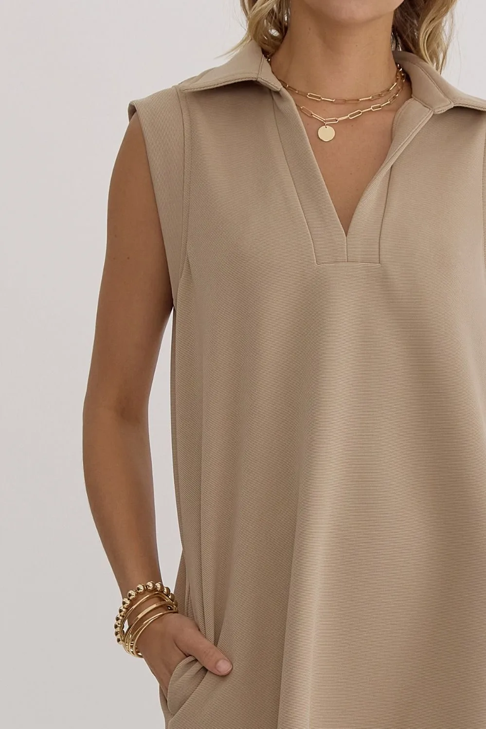 Becky Collared Mini Dress - Taupe