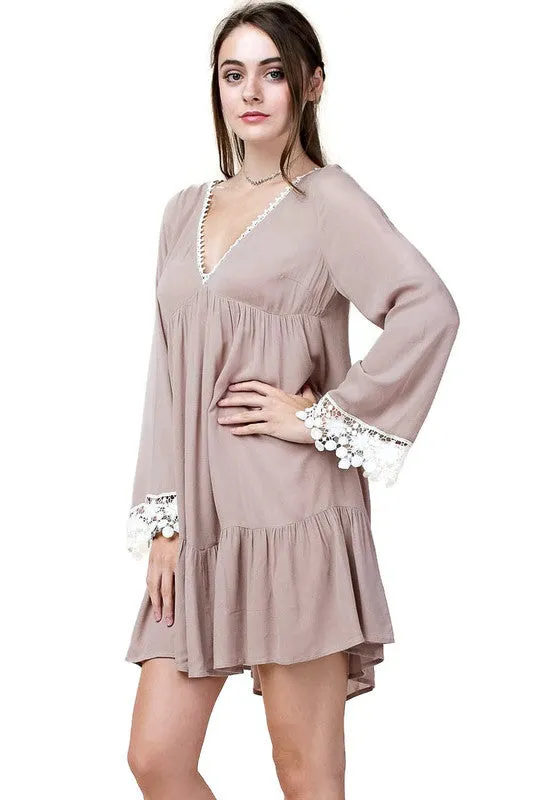 Bell Sleeve Lace Dress, Taupe