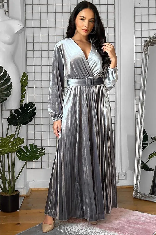 Belted Maxi Velour Dress