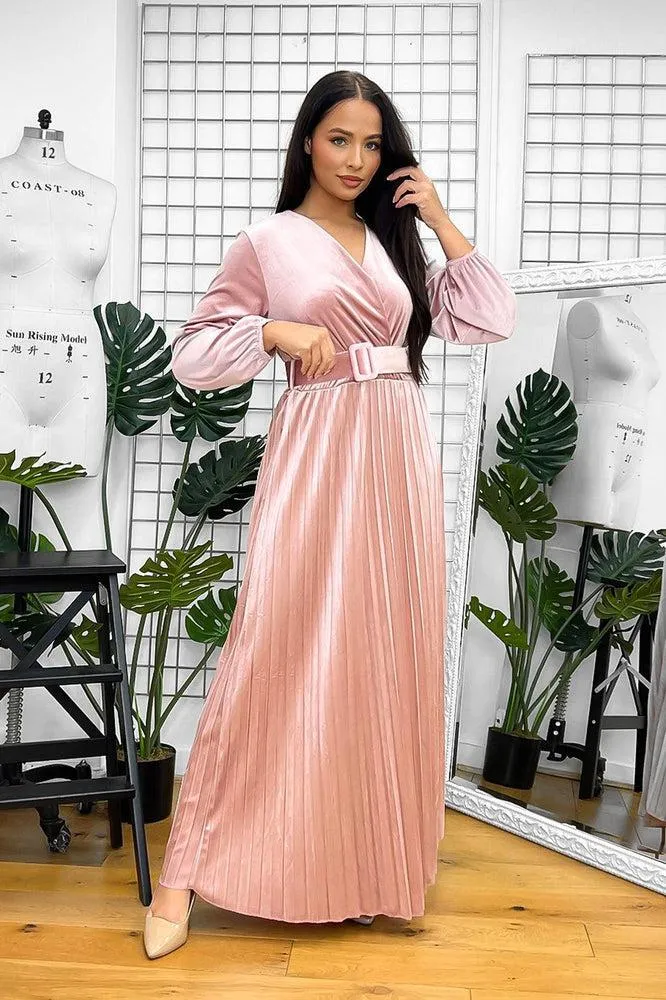 Belted Maxi Velour Dress