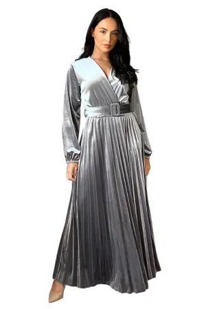 Belted Maxi Velour Dress