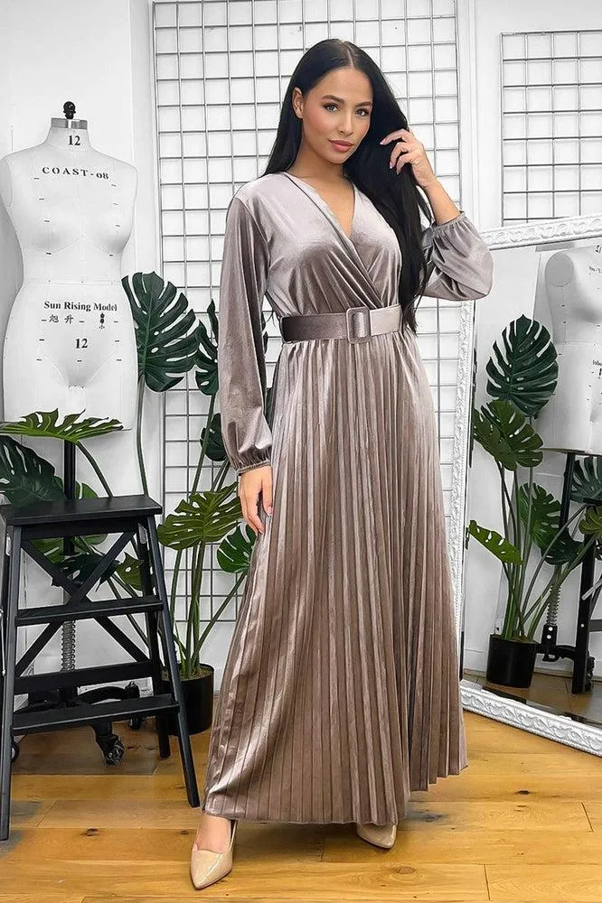 Belted Maxi Velour Dress