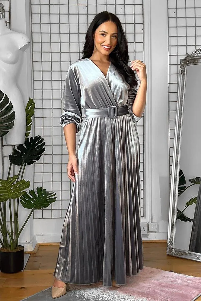 Belted Maxi Velour Dress