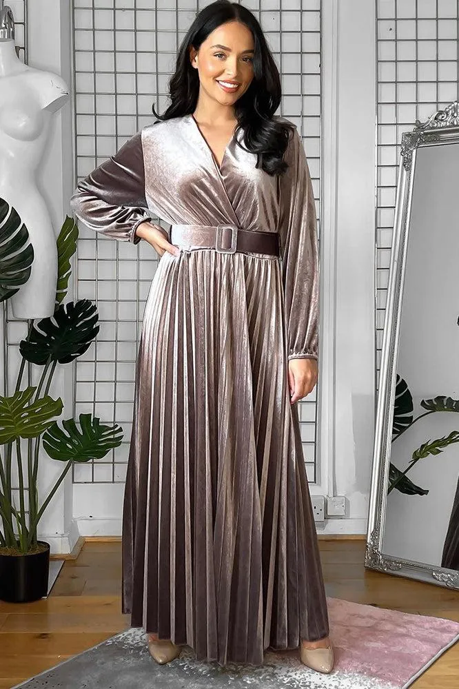 Belted Maxi Velour Dress