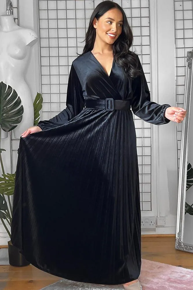 Belted Maxi Velour Dress