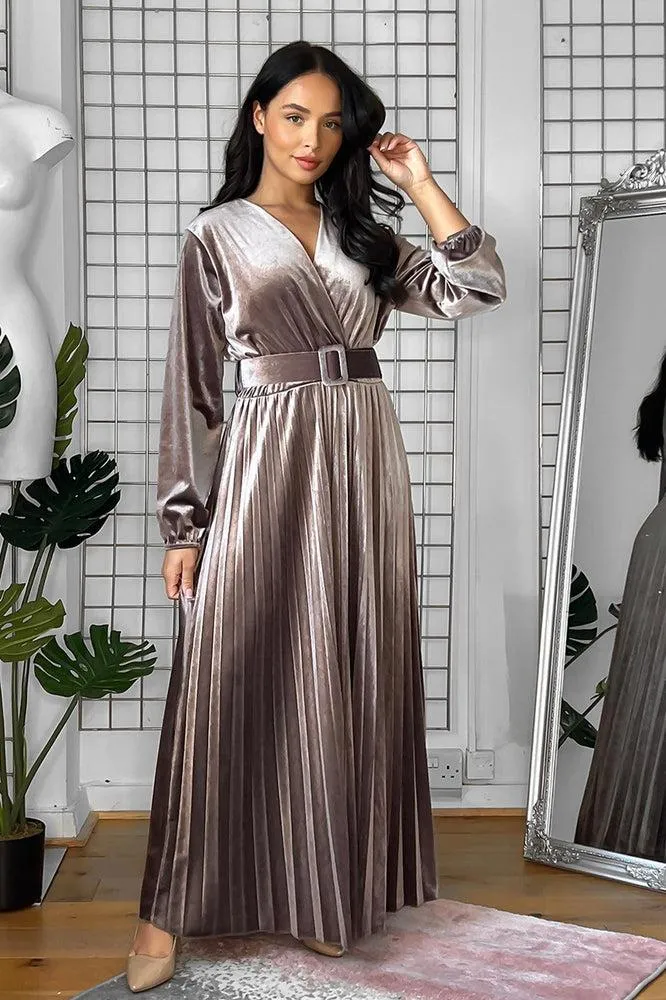 Belted Maxi Velour Dress