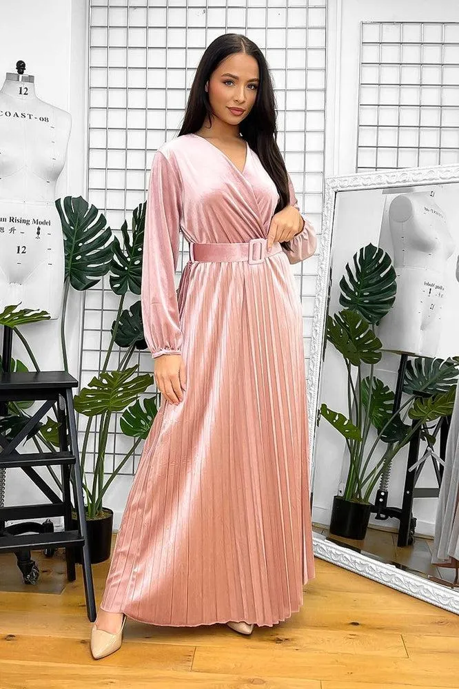 Belted Maxi Velour Dress