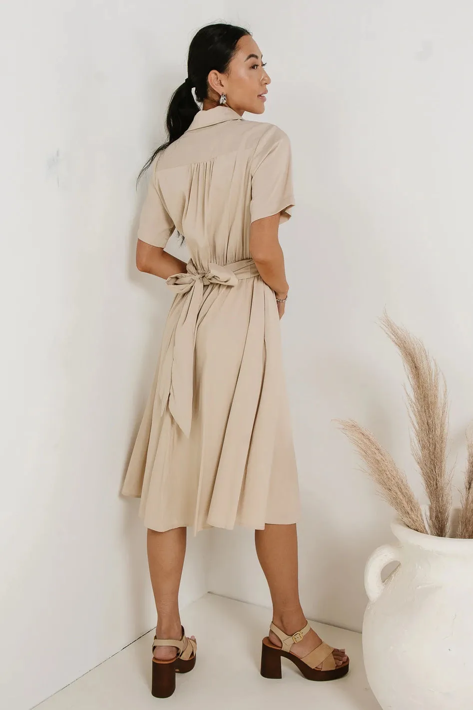 Bennett Collared Dress in Taupe - FINAL SALE