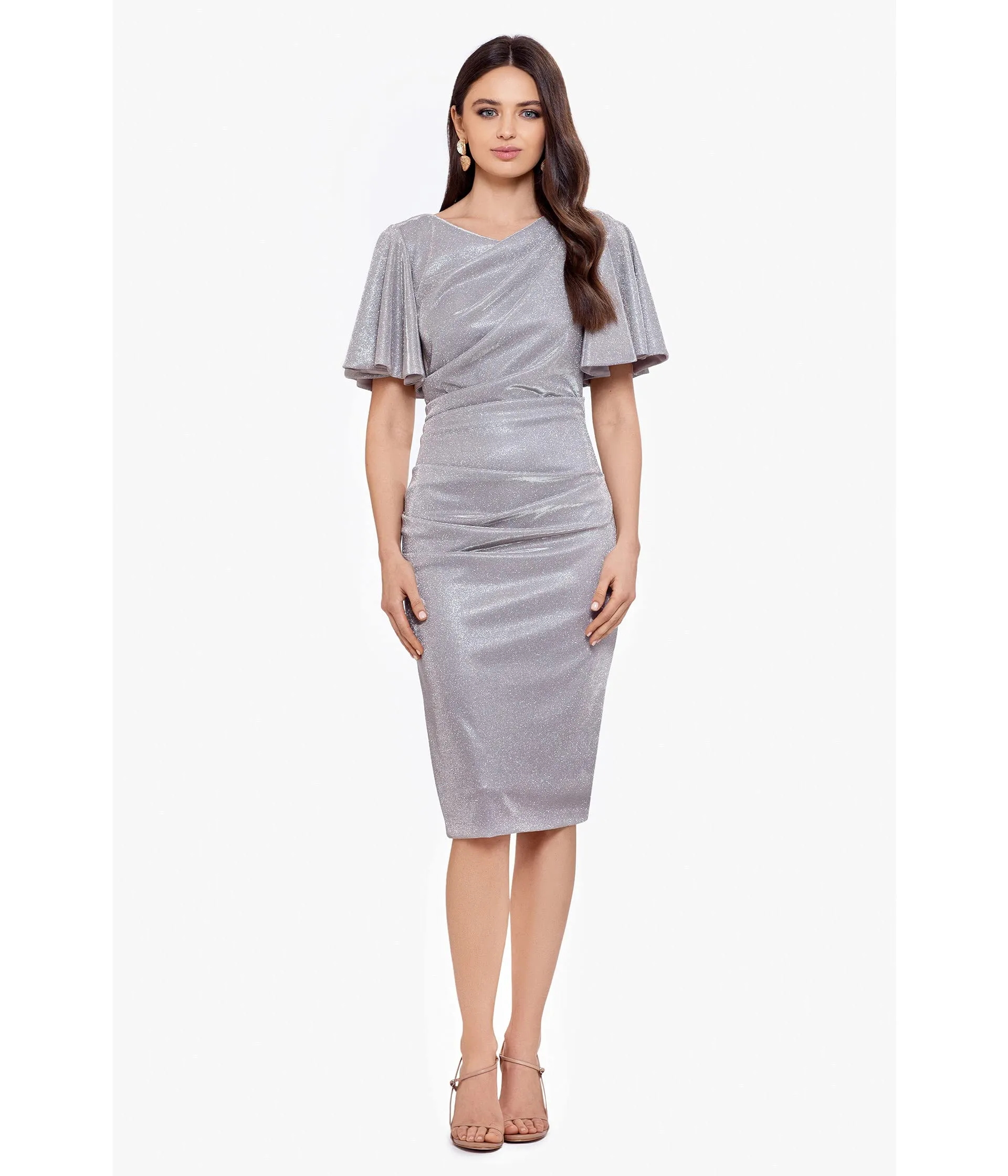 Betsy & Adam Dress, Short Glitter Flutter Sleeve