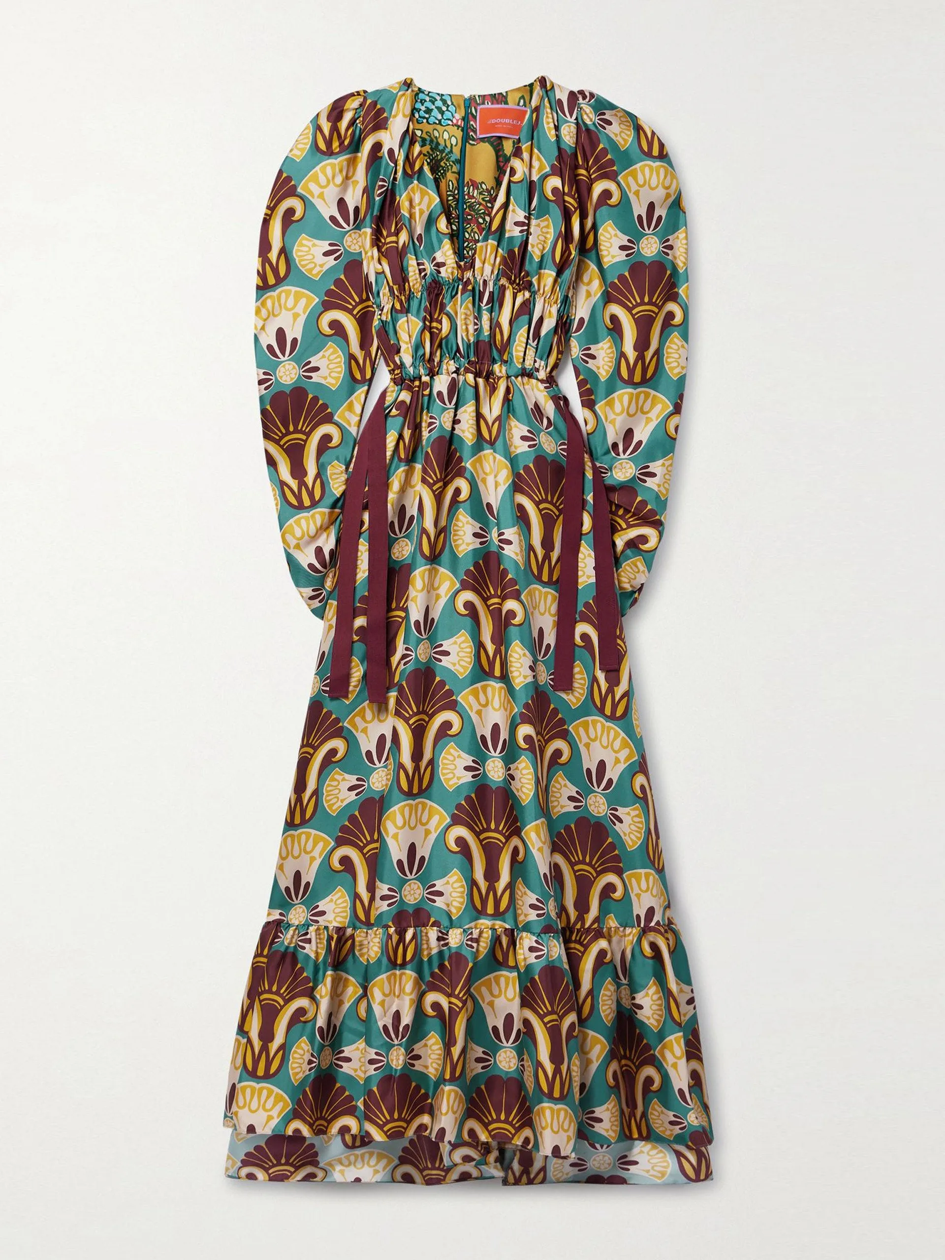 Biennale gathered printed silk-twill maxi dress