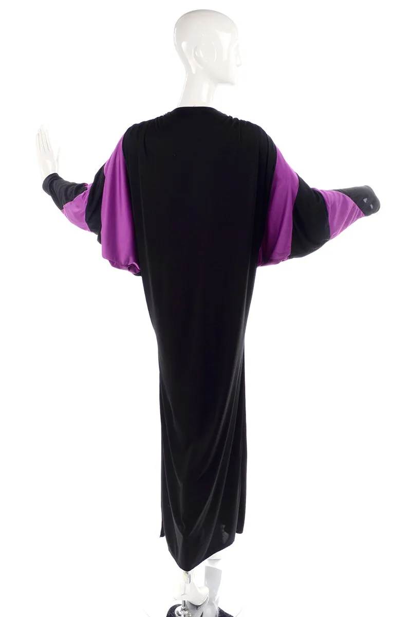 Bill Tice Vintage Black & Purple Jersey Dress W Batwing Sleeves
