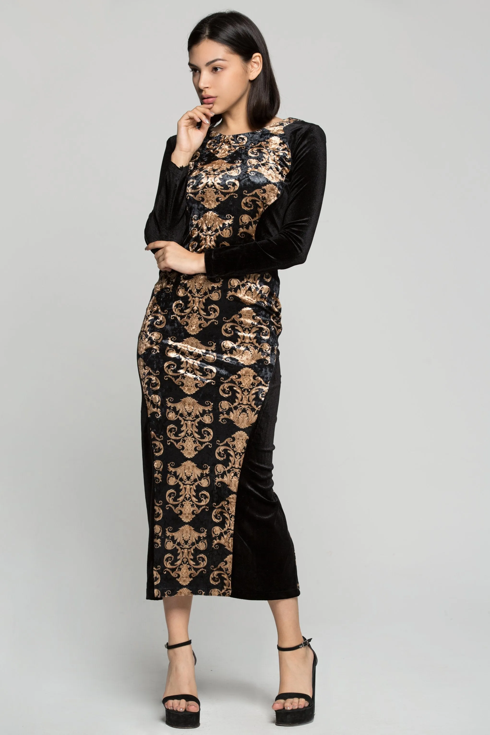Black and Cream Lace Maxi Dress