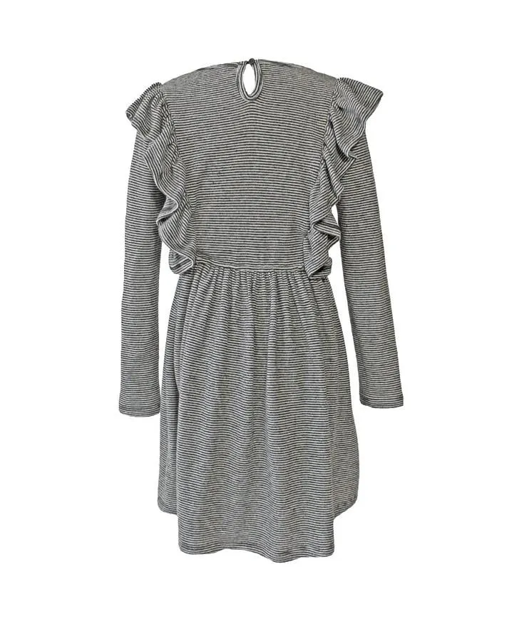 Black and Ivory Stripe Ruffle Dress