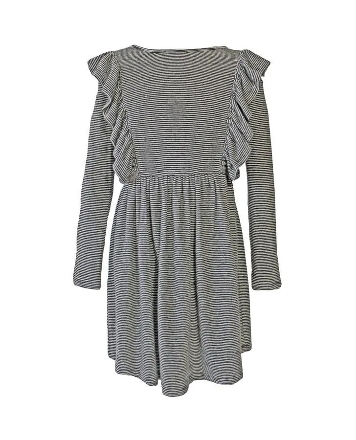 Black and Ivory Stripe Ruffle Dress