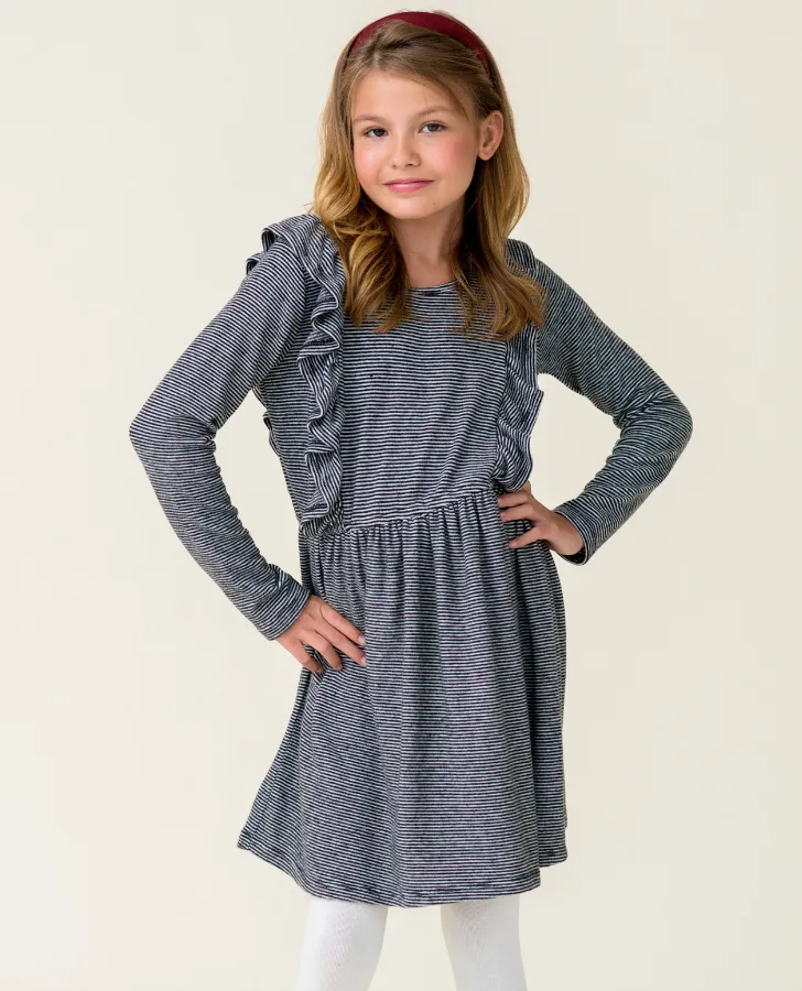 Black and Ivory Stripe Ruffle Dress