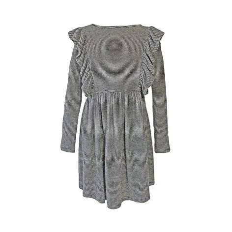 Black and Ivory Stripe Ruffle Dress