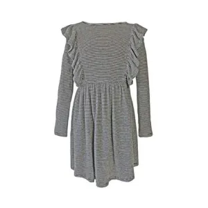 Black and Ivory Stripe Ruffle Dress