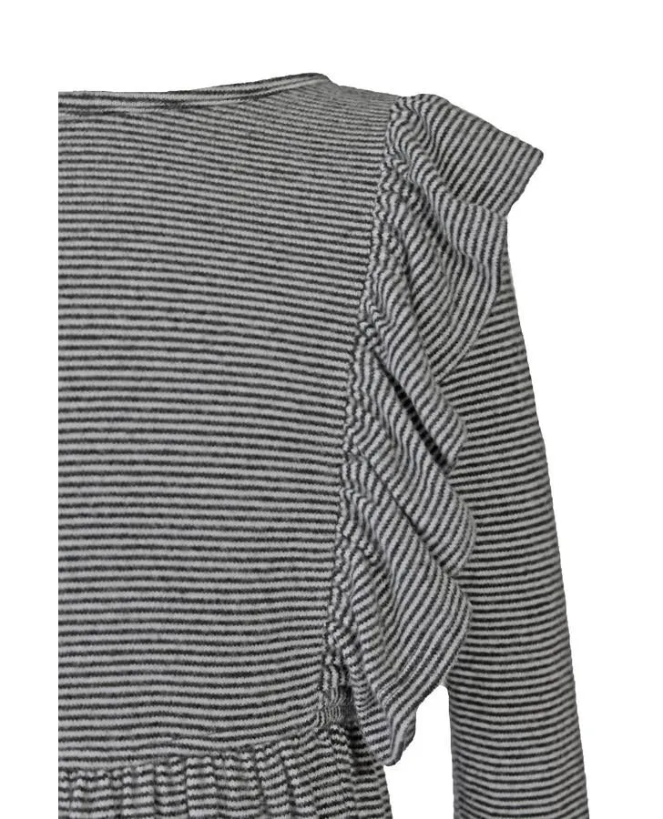 Black and Ivory Stripe Ruffle Dress