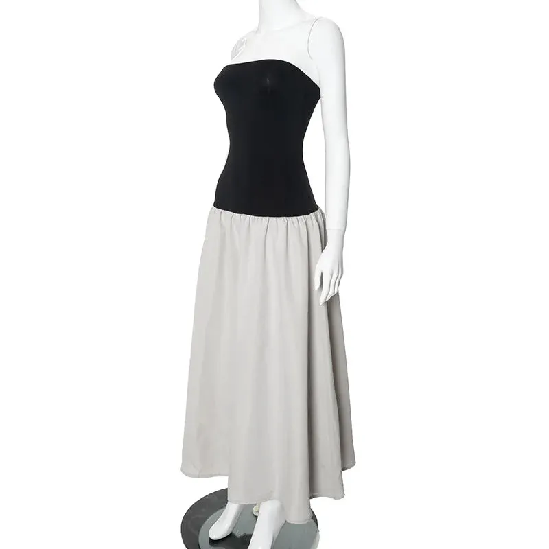 Black And White Charming Colorblock Tube Maxi Dress