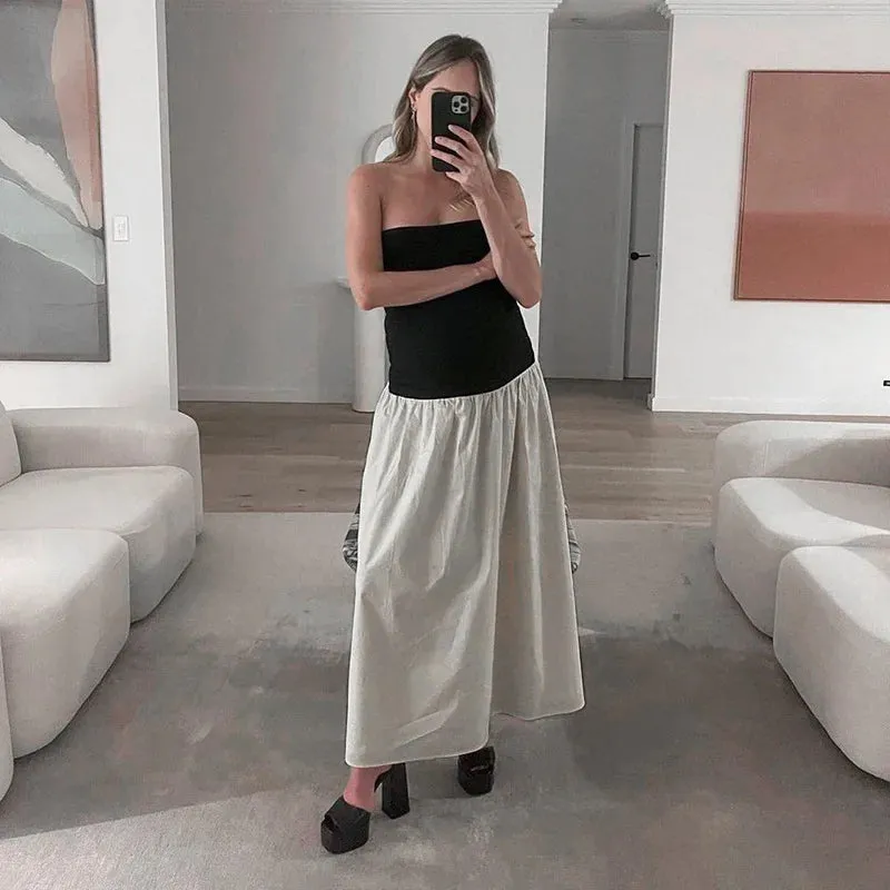 Black And White Charming Colorblock Tube Maxi Dress