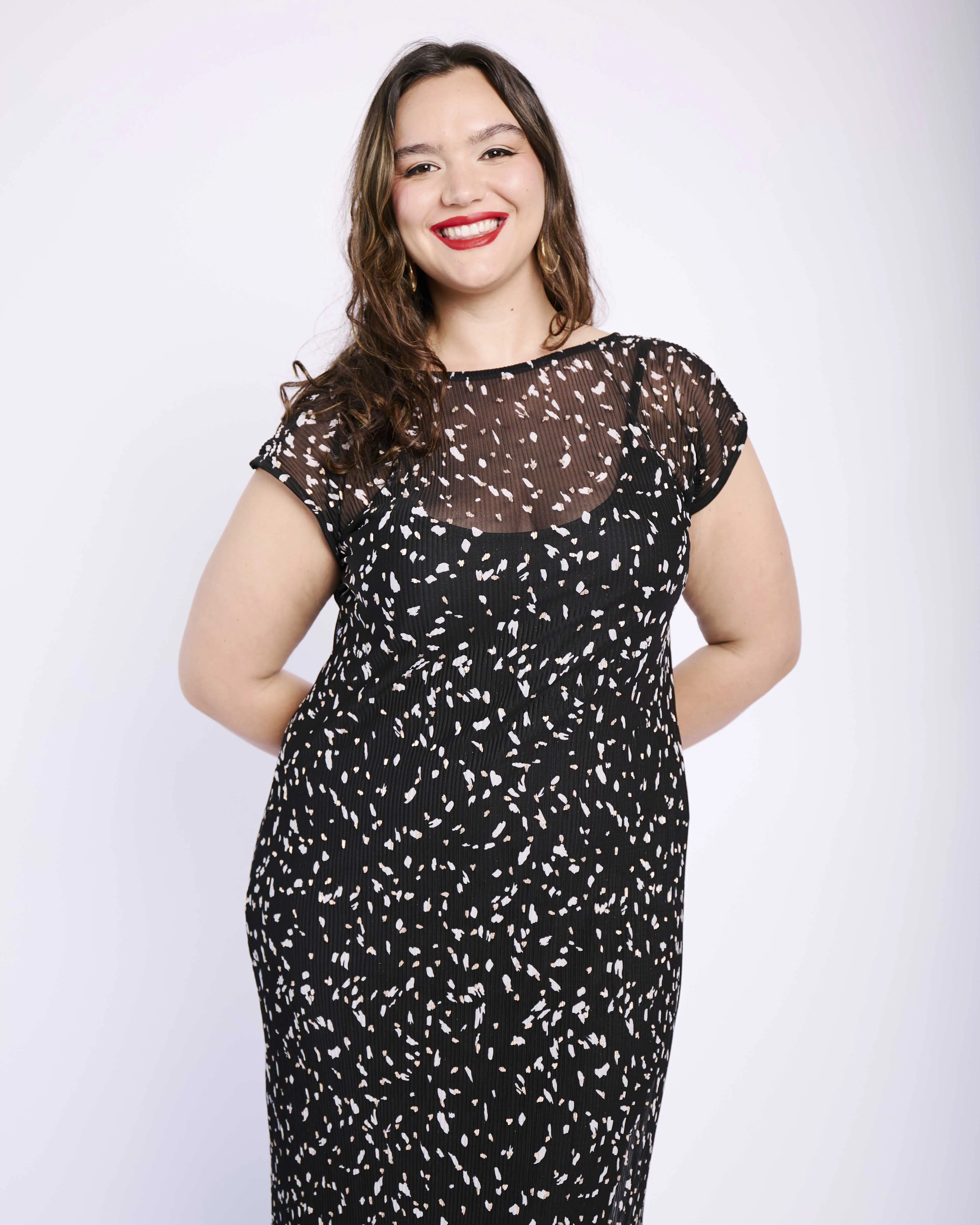 Black Foil Plisse Dress