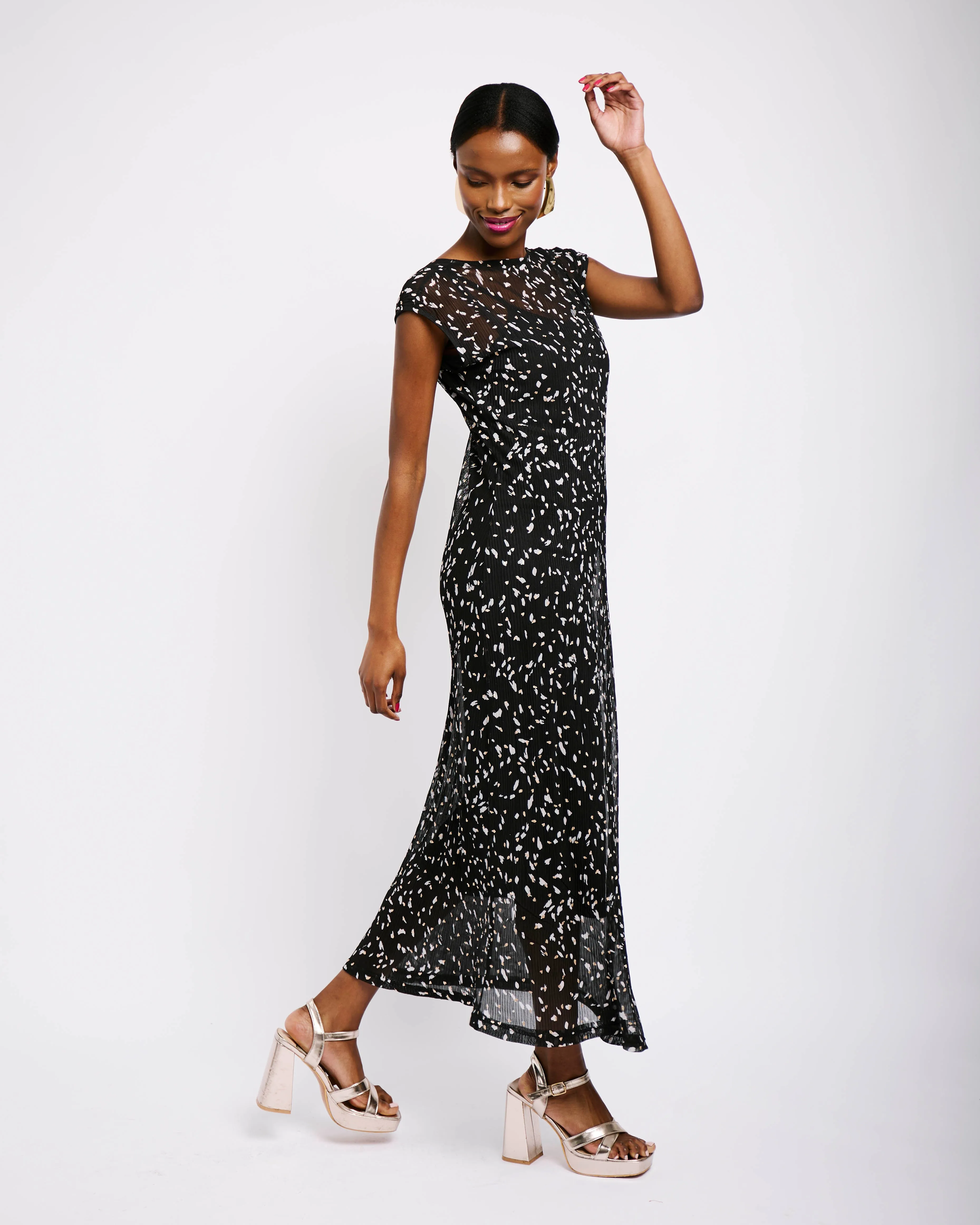 Black Foil Plisse Dress