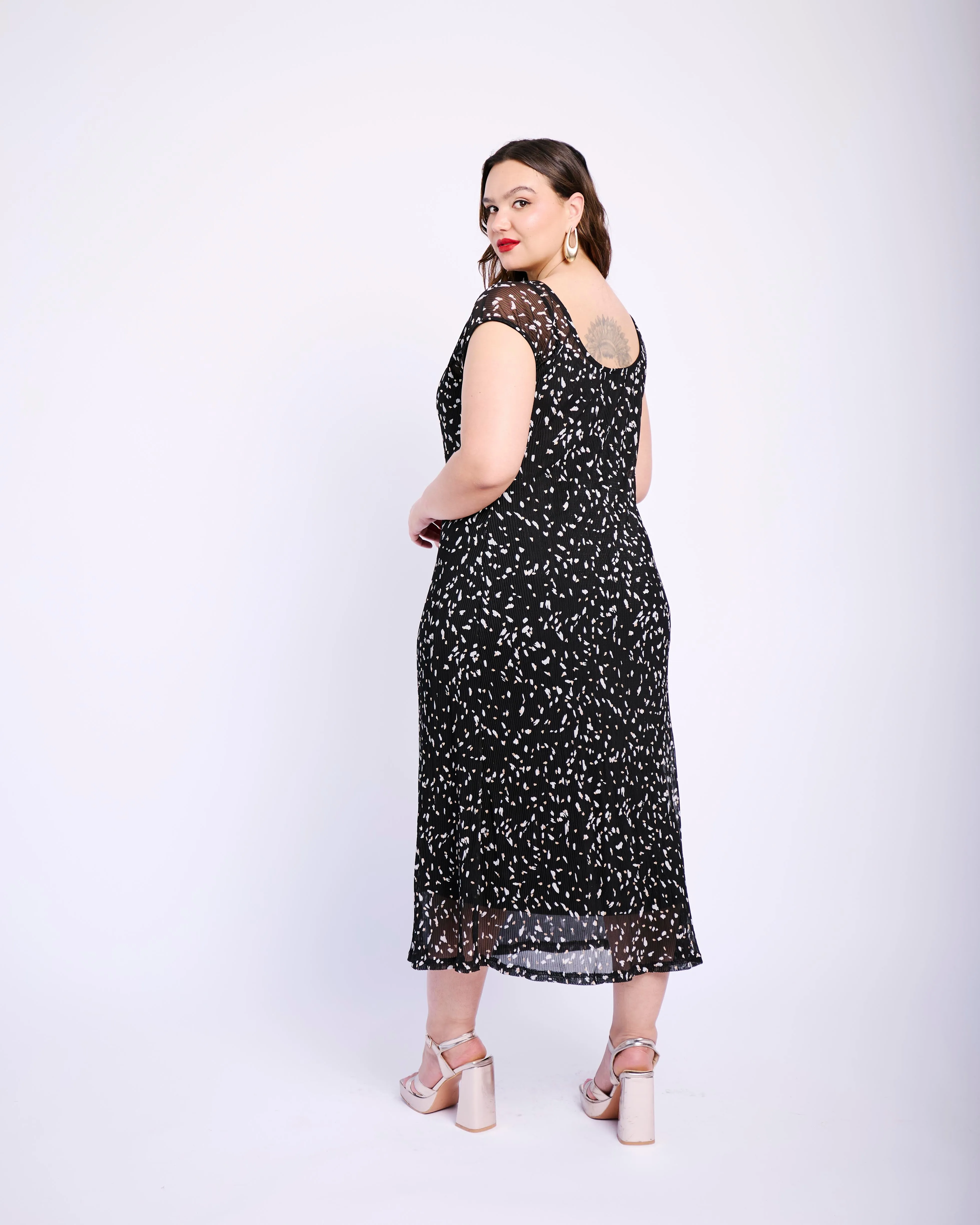 Black Foil Plisse Dress