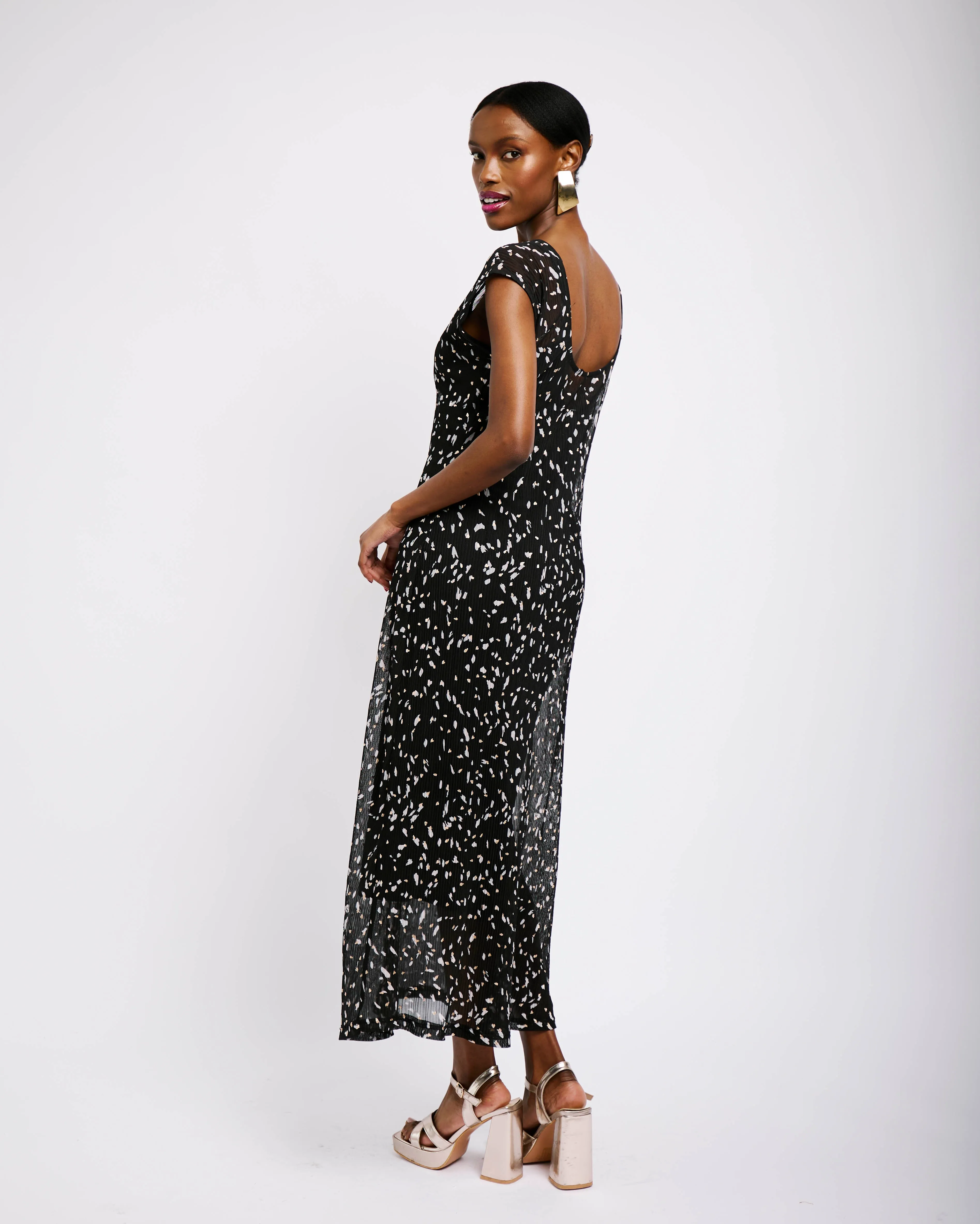 Black Foil Plisse Dress