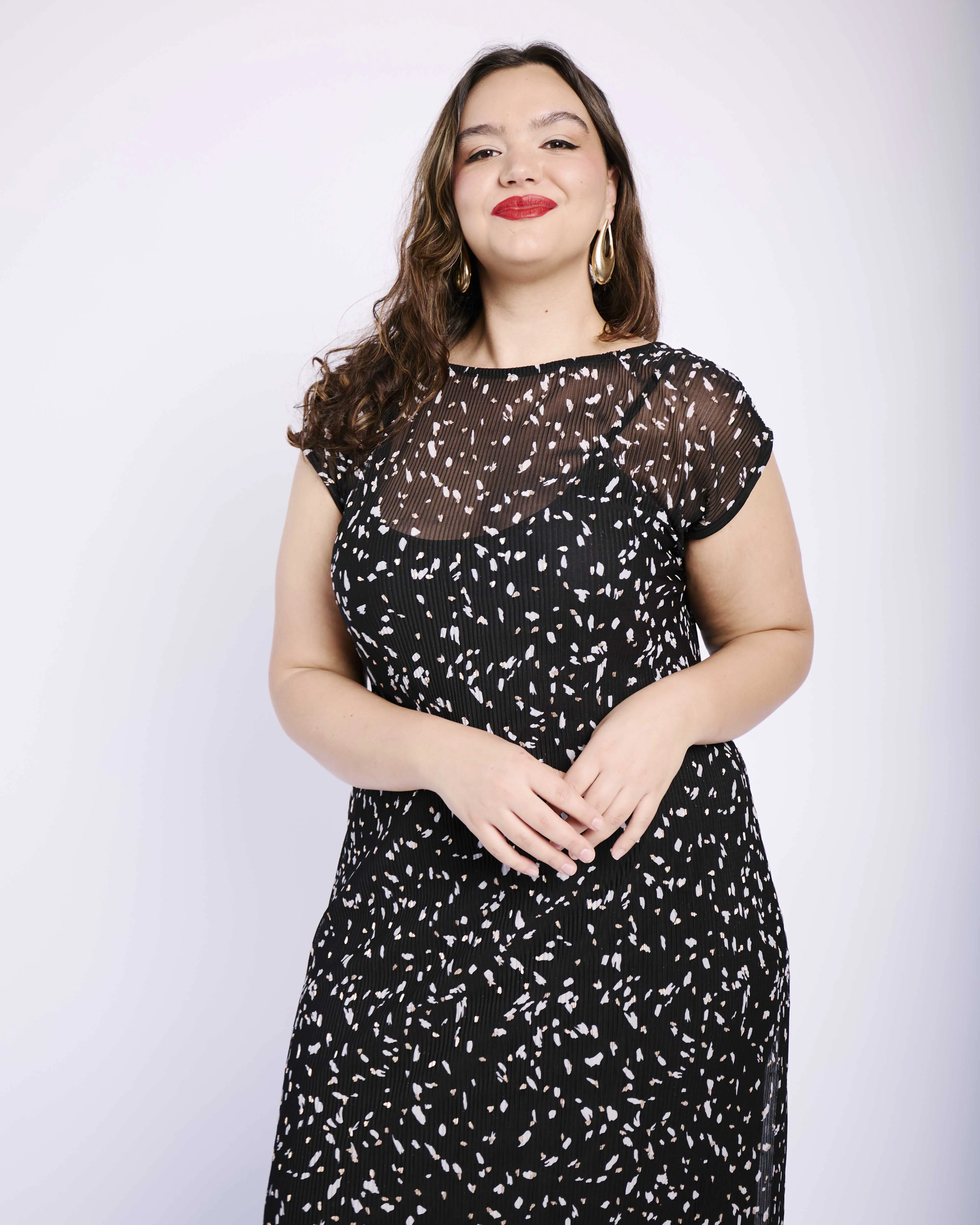 Black Foil Plisse Dress