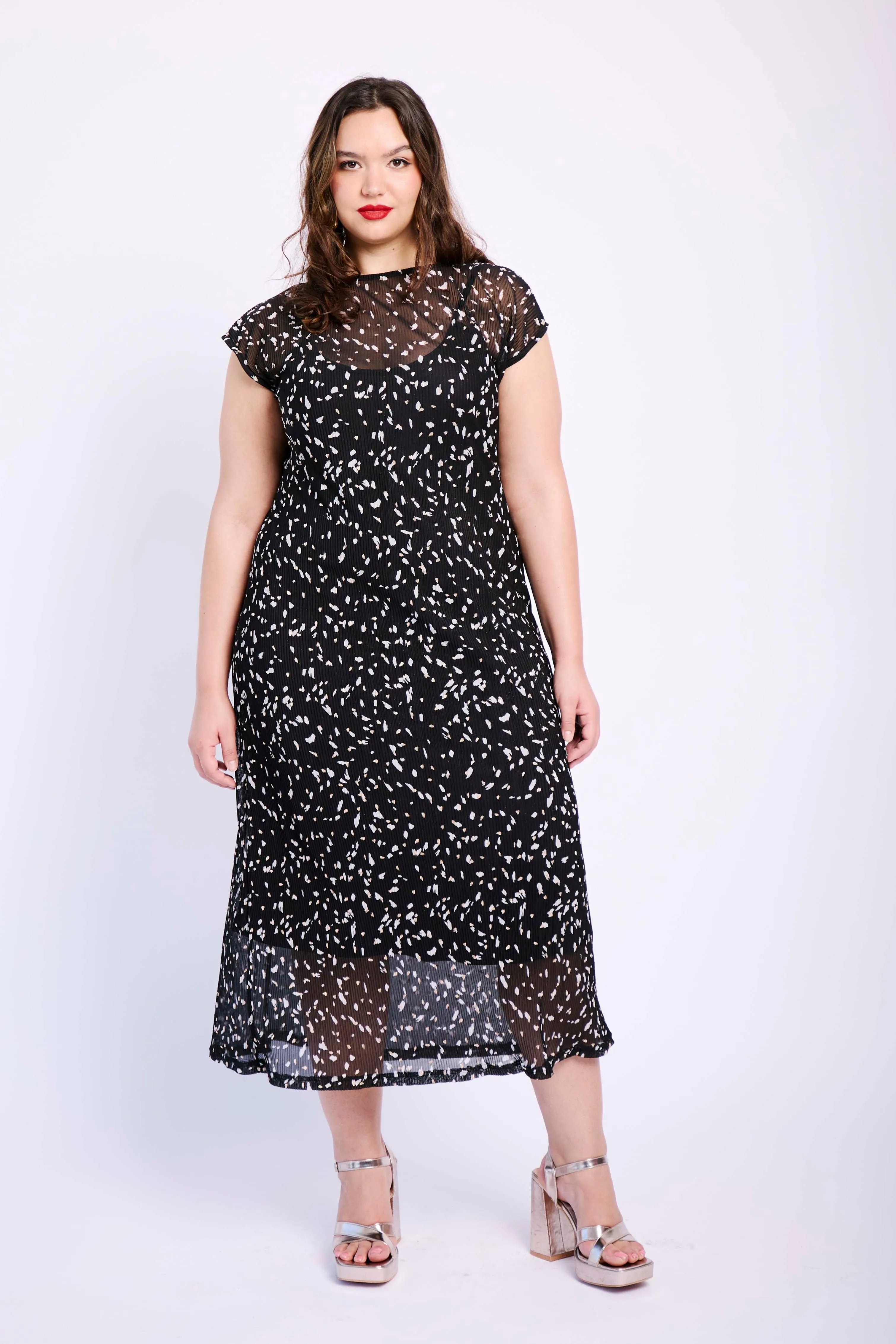 Black Foil Plisse Dress