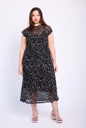 Black Foil Plisse Dress