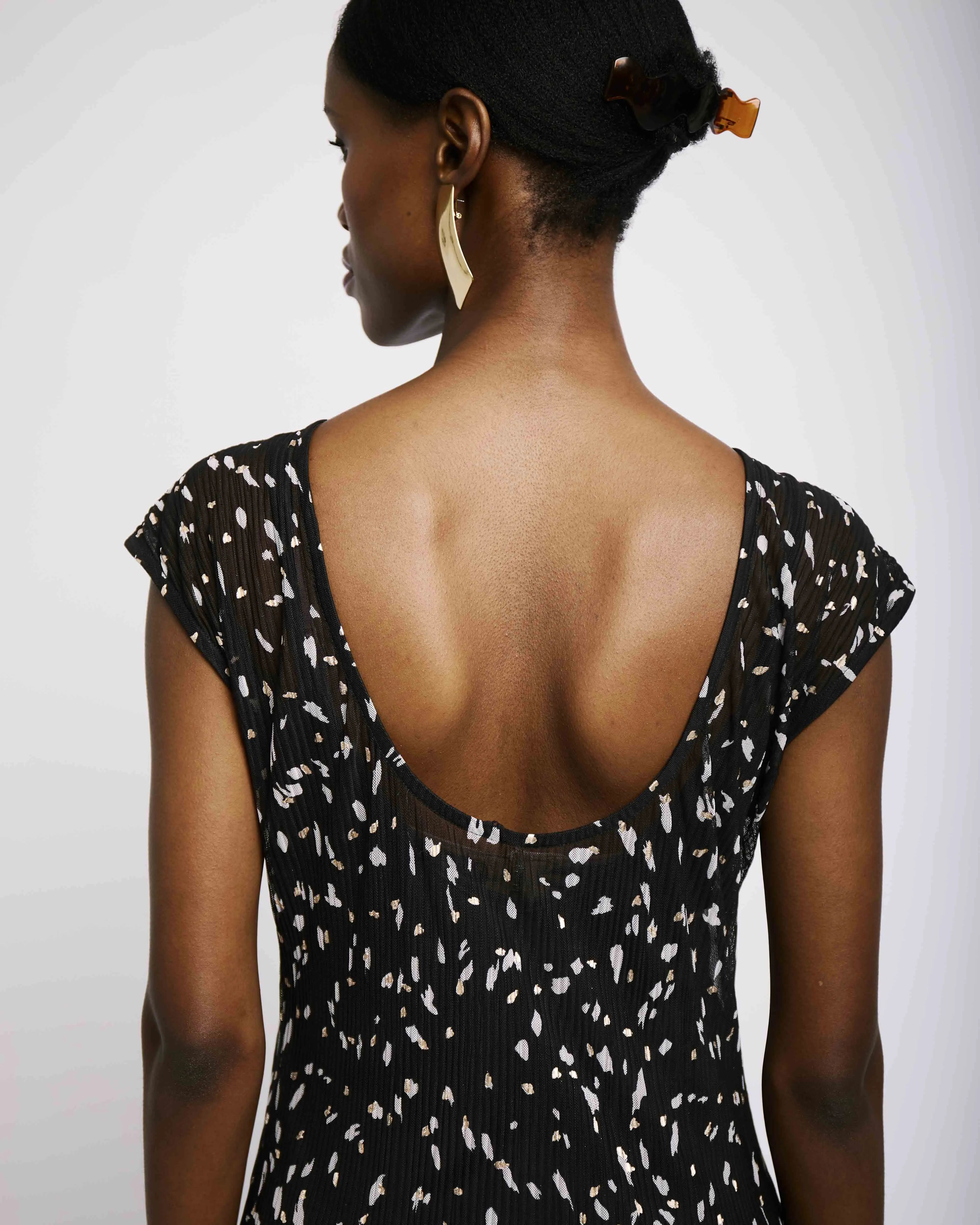 Black Foil Plisse Dress