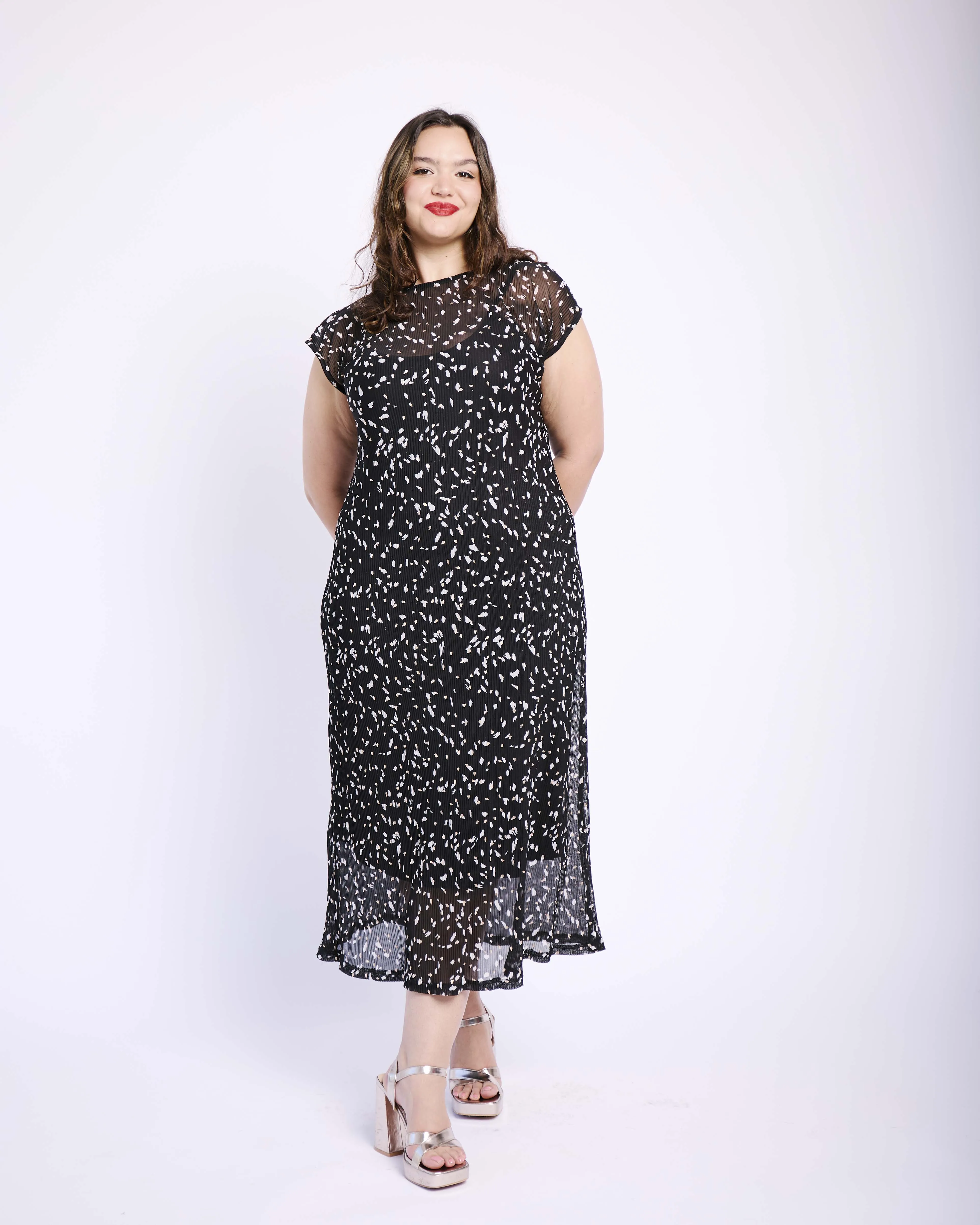 Black Foil Plisse Dress