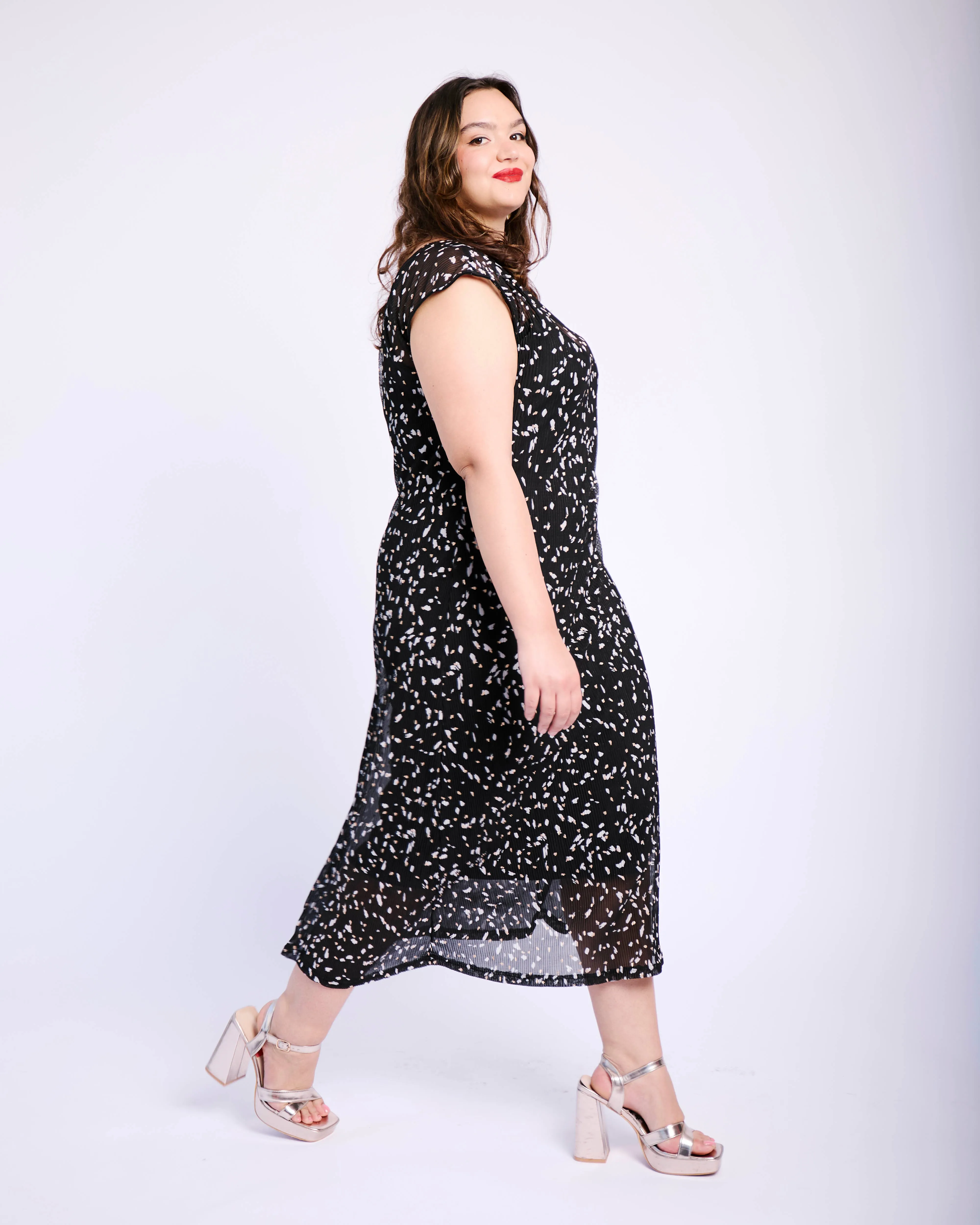 Black Foil Plisse Dress