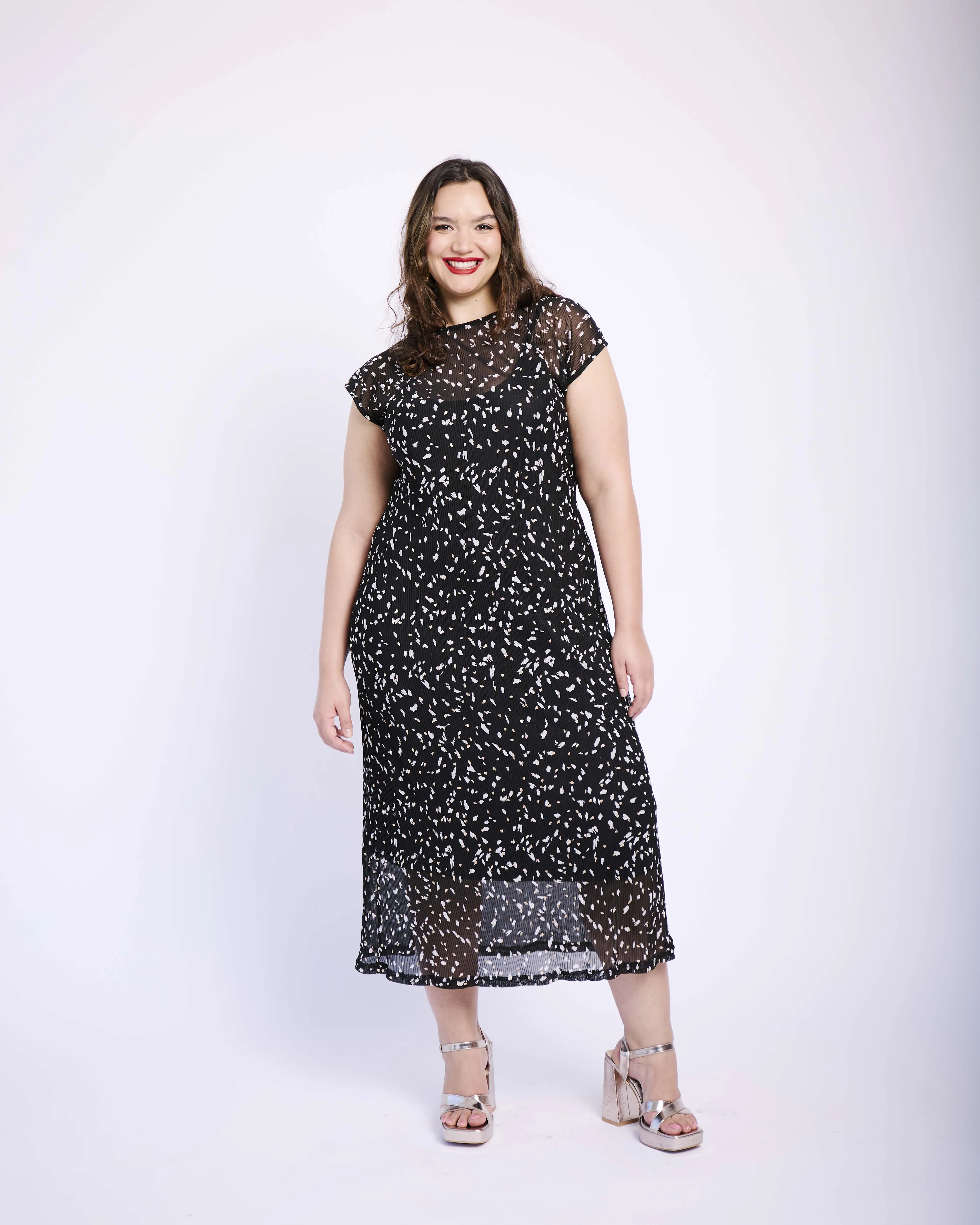 Black Foil Plisse Dress