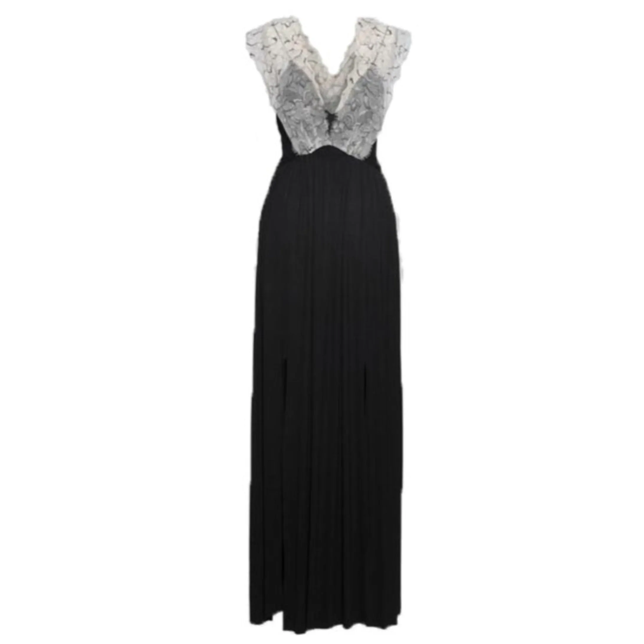 Black Jersey and Lace Band Maxi Dress
