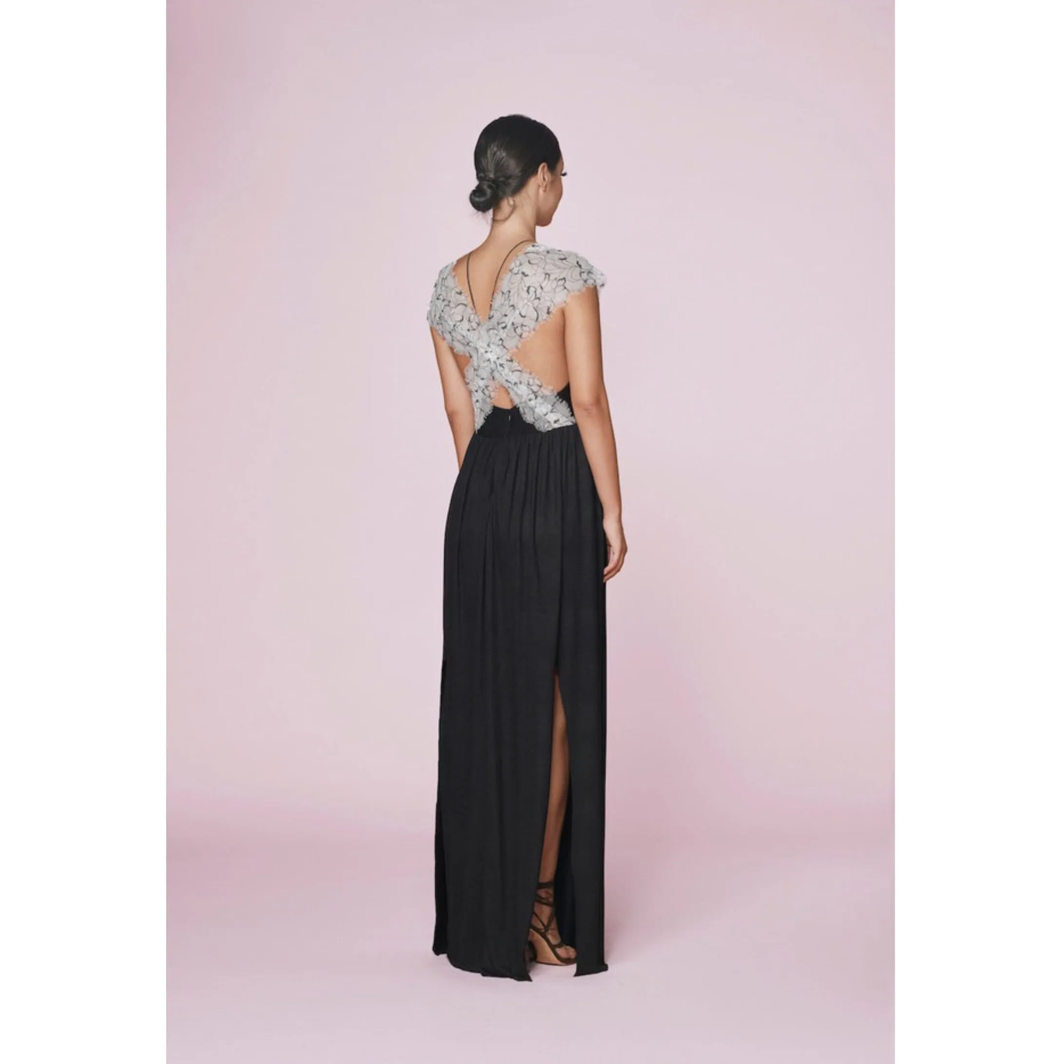 Black Jersey and Lace Band Maxi Dress