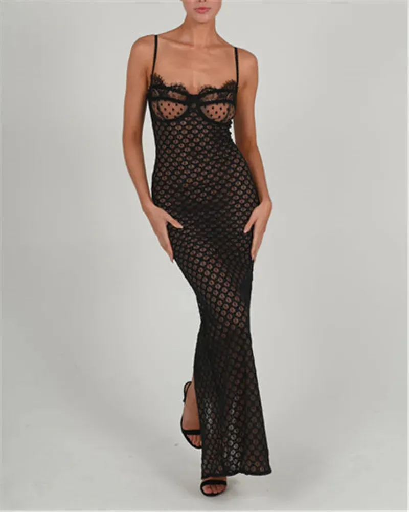 Black Lace Stylish Layered Maxi Dress