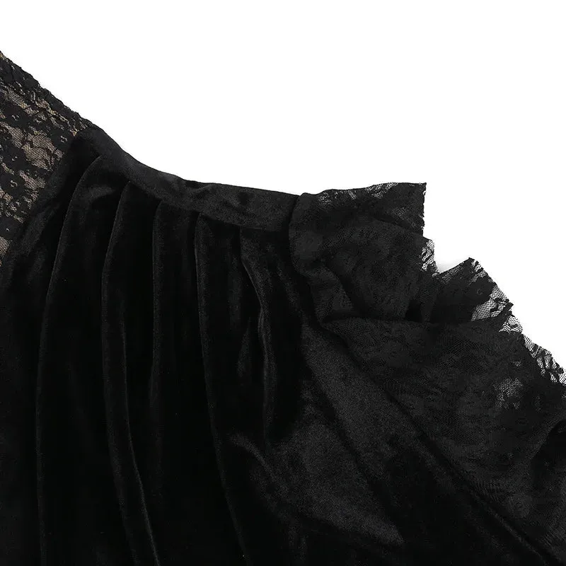 Black Lace Tube Charming Frill Slit Maxi Dress