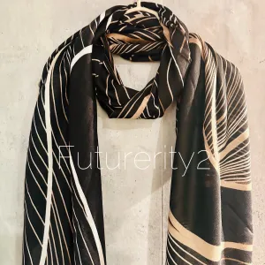 Black Organic Cotton Scarf with Leaf Vein Pattern – An Eco-Friendly Gift for Mom, Perfect for Birthday and Christmas