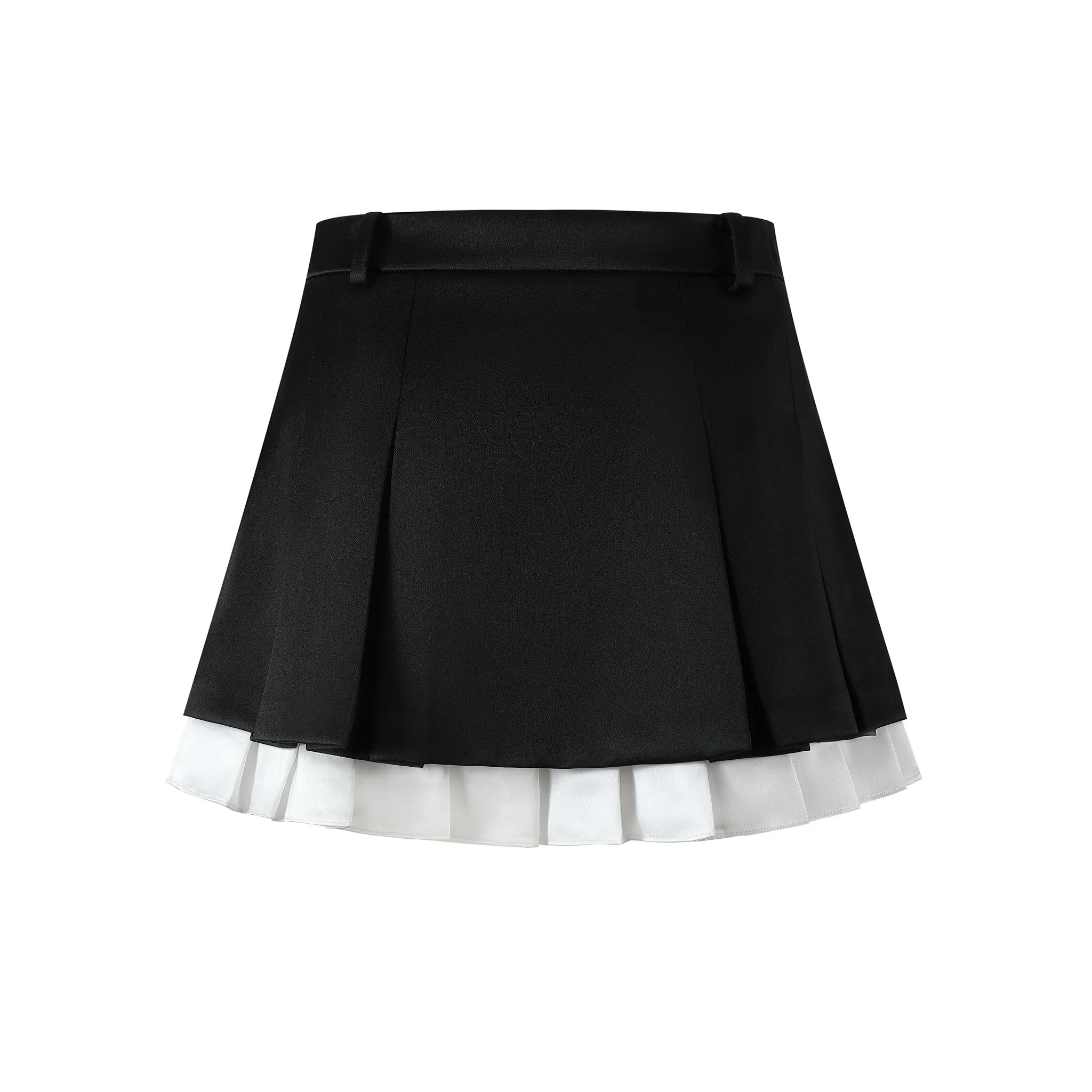 Black Pearl Floral Satin Clash Color Pleated Skirt