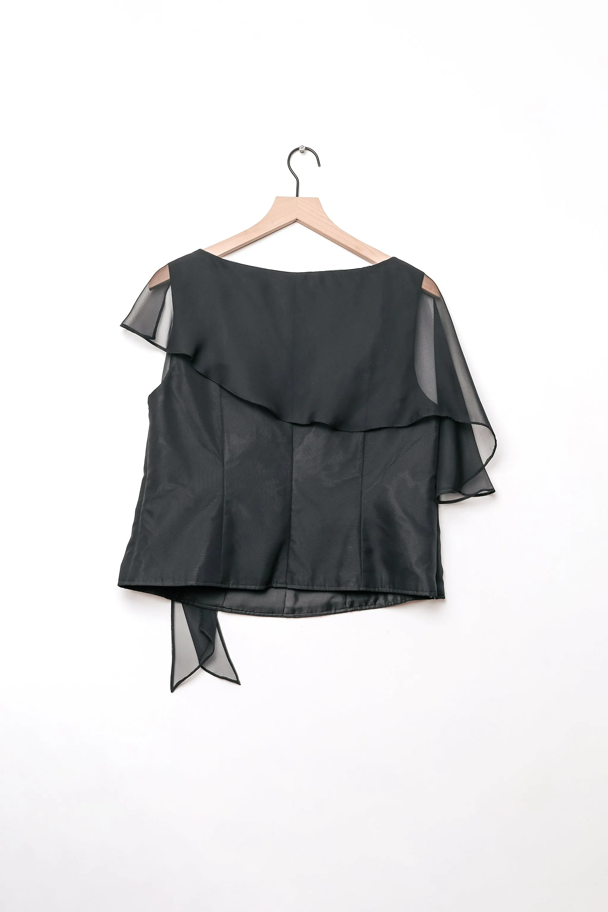 Black Sheer Ruffled Overlay Sleeveless Top Modern Avant Garde US XL 14, 90's Ricci Lizaso