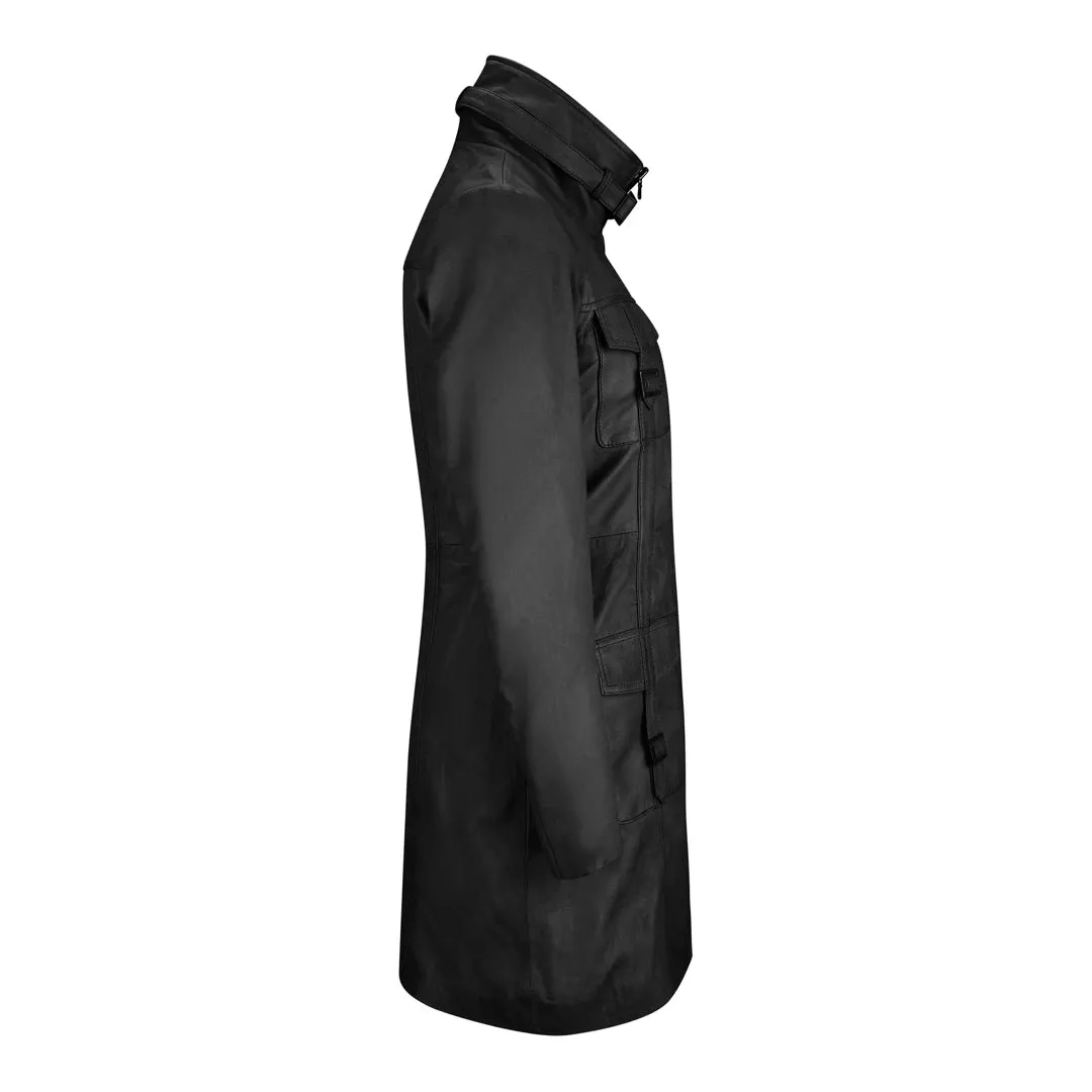 Black Tan Women's Woman's Soft Washed Leather Jacket Trench Coat