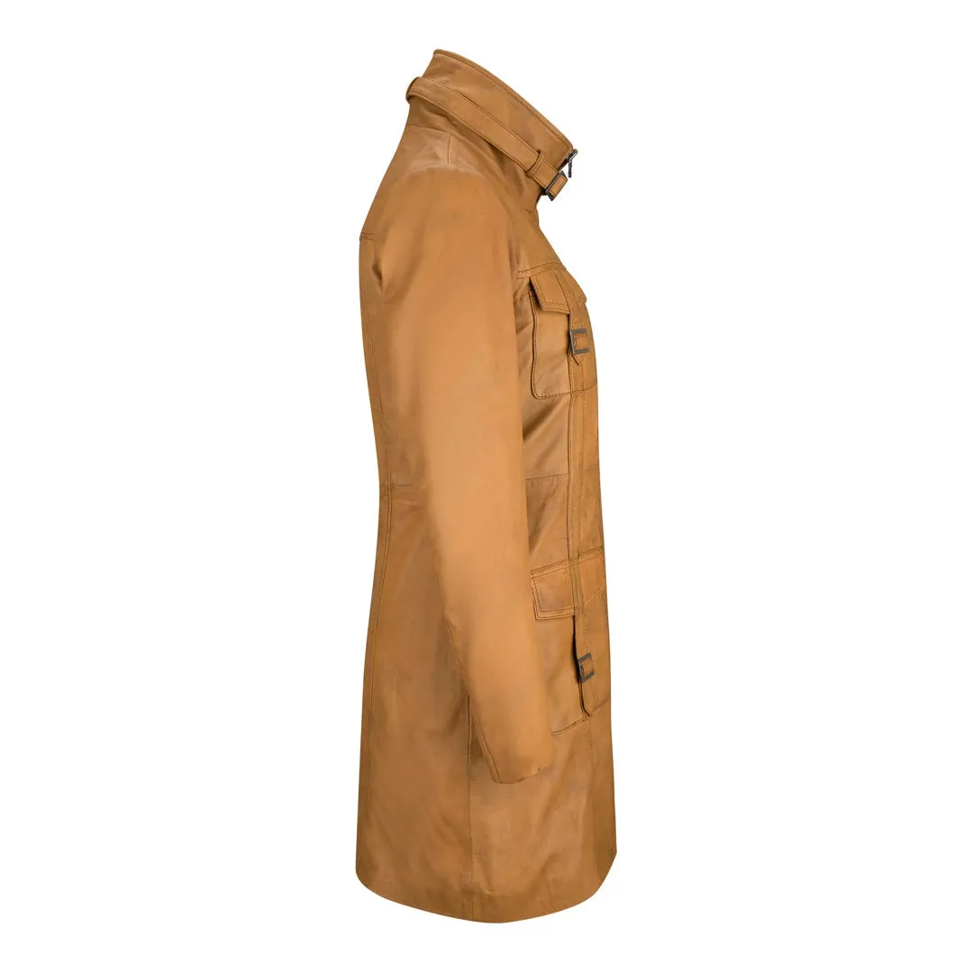 Black Tan Women's Woman's Soft Washed Leather Jacket Trench Coat