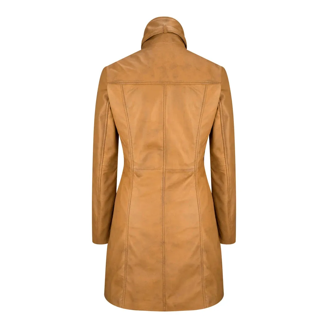 Black Tan Women's Woman's Soft Washed Leather Jacket Trench Coat