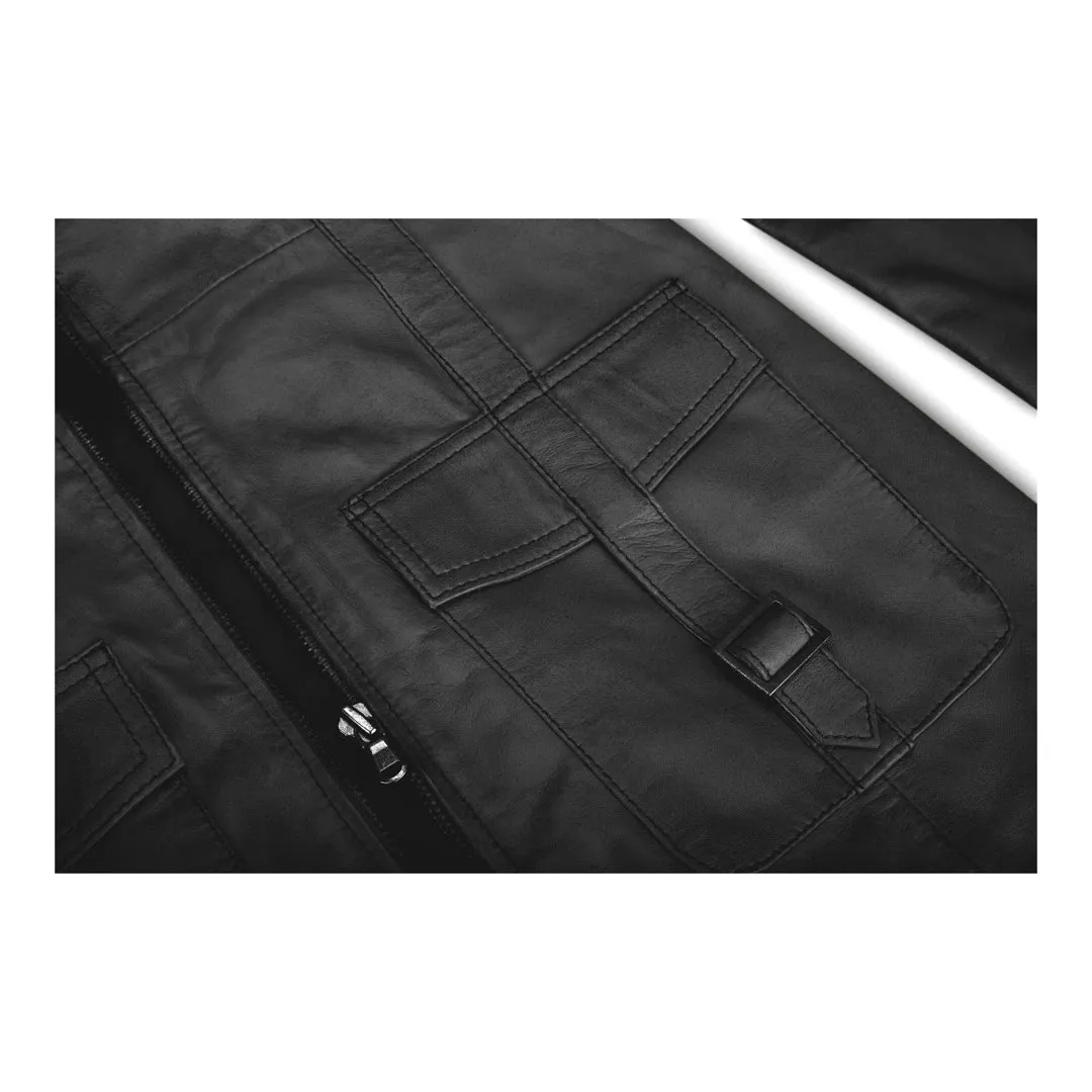 Black Tan Women's Woman's Soft Washed Leather Jacket Trench Coat