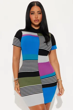 Block It Out Mock Neck Mini Dress - Blue/combo