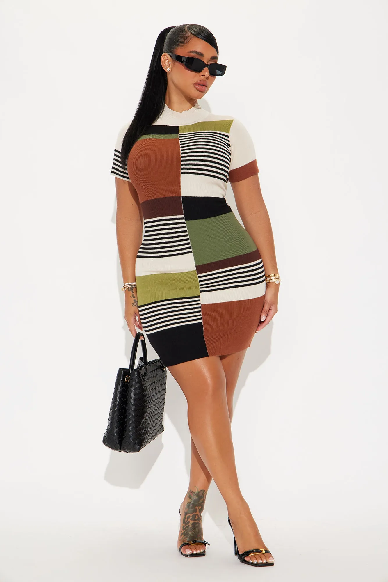 Block It Out Mock Neck Mini Dress - Taupe/combo
