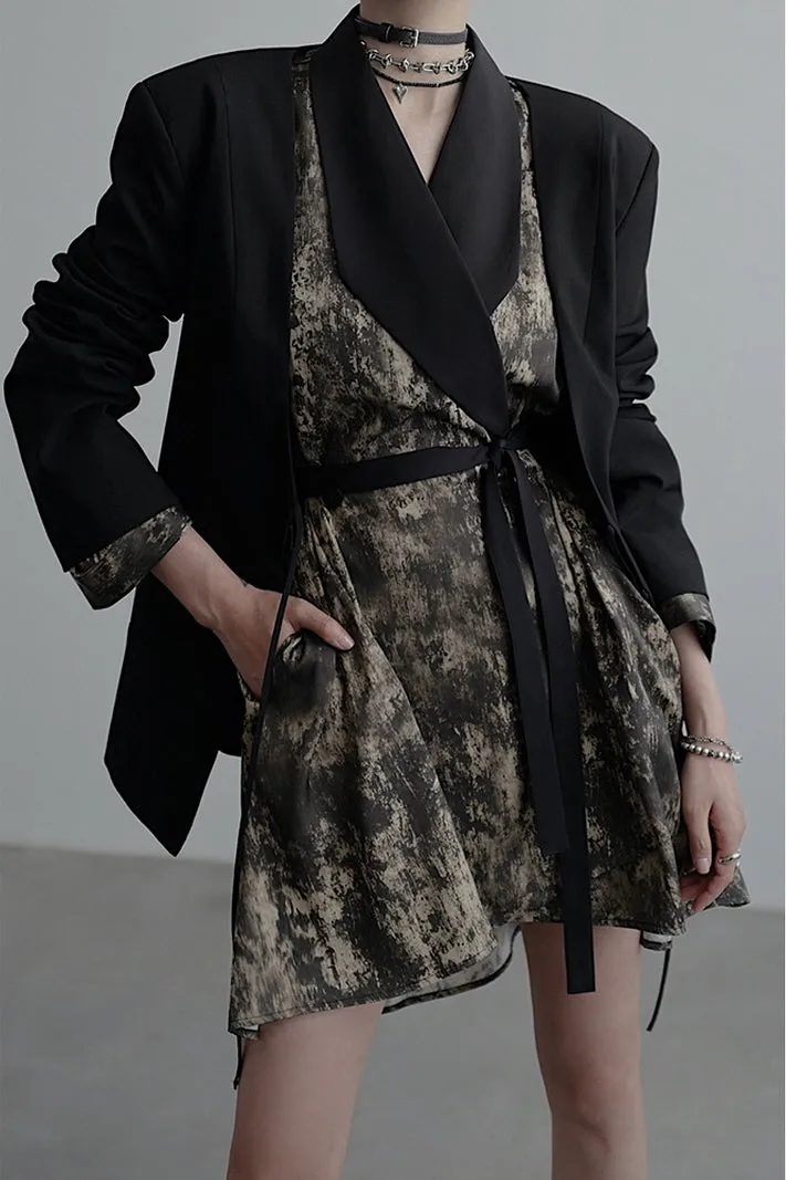 Blunt Collar Tie Waist Long Sleeve Dress
